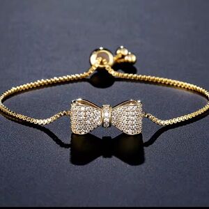 Chic Gold Bow Bracelet with CZ stones
